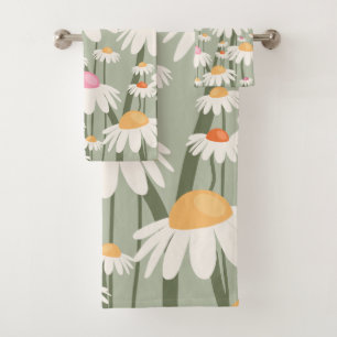 Bloemmarkt Tokio Retro Daisies Sage Green Bad Handdoek