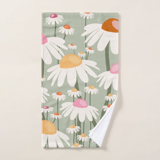 Bloemmarkt Tokio Retro Daisies Sage Green Bad Handdoek (Handdoek)