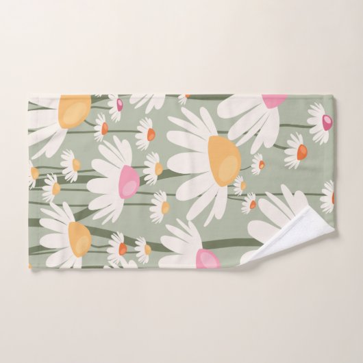 Bloemmarkt Tokio Retro Daisies Sage Green Bad Handdoek (Handdoek)