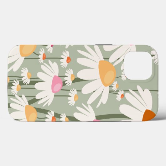 Bloemmarkt Tokio Retro Daisies Sage Green Case-Mate iPhone Case (Achterkant (horizontaal))