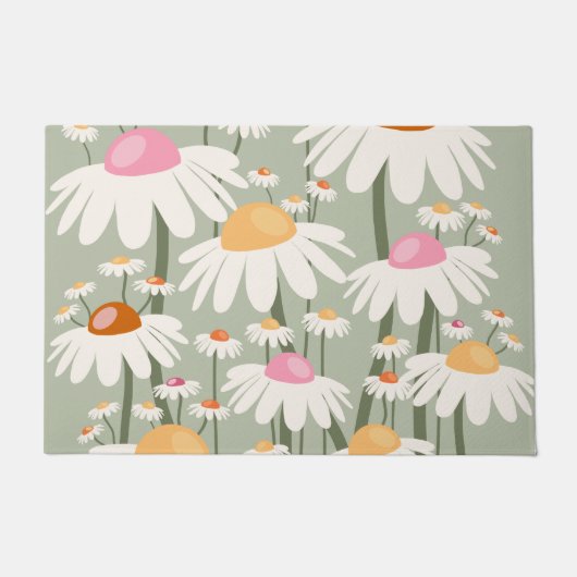 Bloemmarkt Tokio Retro Daisies Sage Green Deurmat (Voorkant)