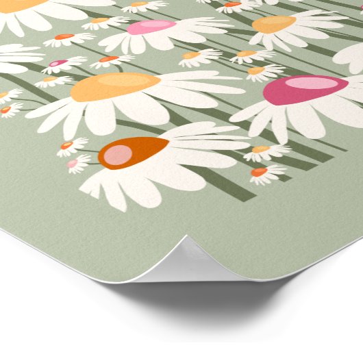 Bloemmarkt Tokio Retro Daisies Sage Green Poster (Hoek)