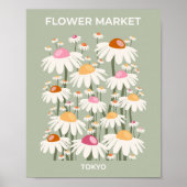 Bloemmarkt Tokio Retro Daisies Sage Green Poster (Voorkant)