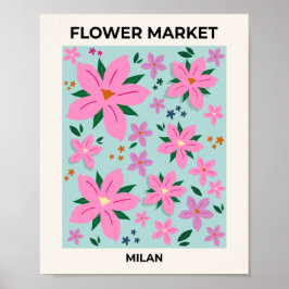 Bloemmarkt voor roze en turquoise Floral Poster