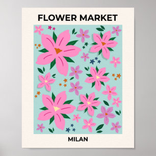 Bloemmarkt voor roze en turquoise Floral Poster