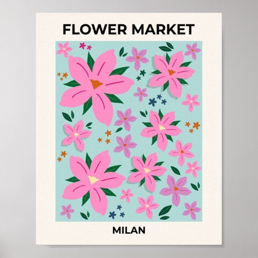 Bloemmarkt voor roze en turquoise Floral Poster (Voorkant)