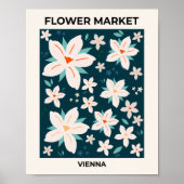 Bloemmarkt Wenen marineblauw crème, witte flora Poster (Voorkant)