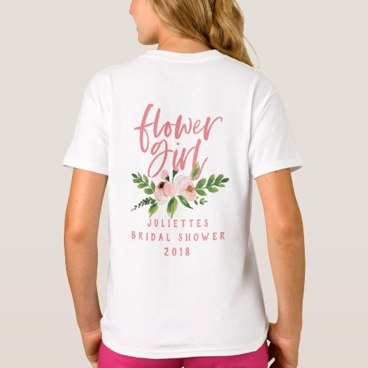 Bloemmeisje blush roze floral waterverf T-shirt (Achterkant)