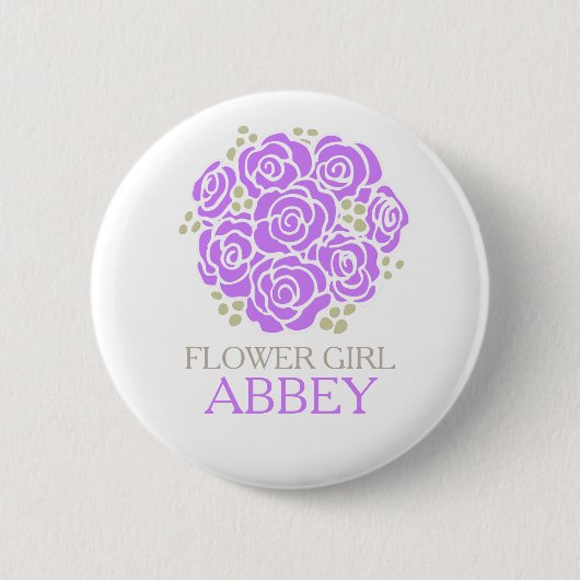 Bloemmeisje paarse poot met de naam trouwpin-knop ronde button 5,7 cm (Voorkant)