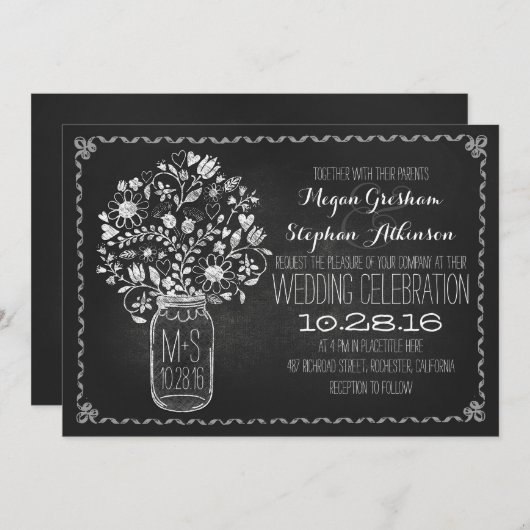 Bloemmetselaar Jar krijtbord bruiloft uitnodiginge Kaart (Voorkant / Achterkant)