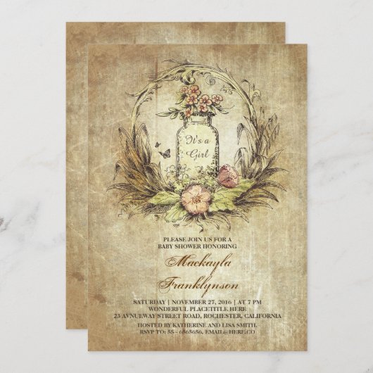 Bloemmetselaar Jar rustiek baby shower Kaart (Voorkant / Achterkant)