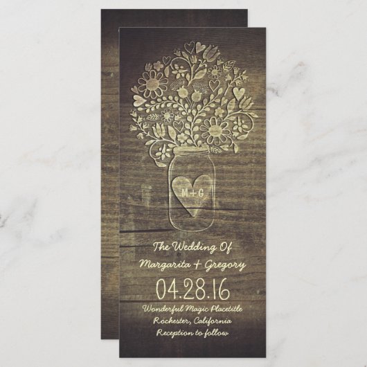 Bloemmetselaar Jar rustieke bruiloft programma's (Voorkant / Achterkant)