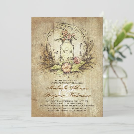  Bloemmetselaar Jar Rustieke Engagement Party Kaart (Staand voorkant)