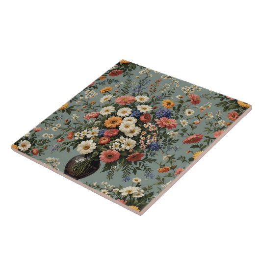 Bloemmix in een vaas tegeltje (Zijkant)