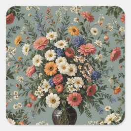 Bloemmix in een vaas vierkante sticker