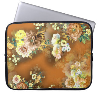 Bloemmix: Oranje achtergrond Laptop Sleeve