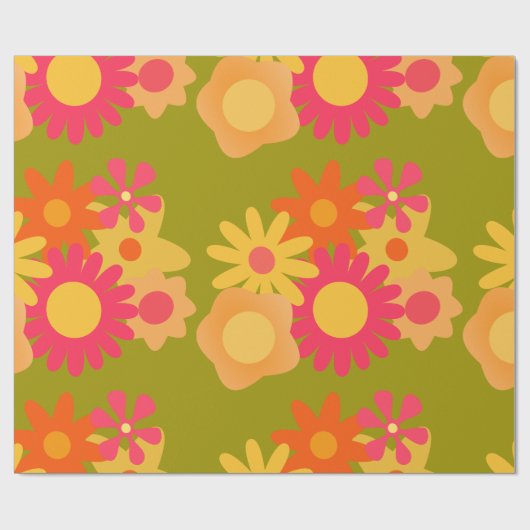 bloemmod  roze groen verpakkingspapier cadeaupapier (Vlak)