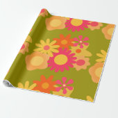 bloemmod  roze groen verpakkingspapier cadeaupapier (Uitgerold)