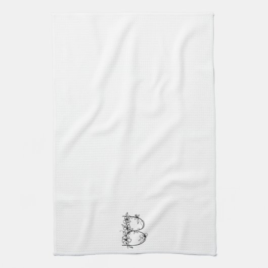 Bloemmonogram B | Hand getrokken schets ontwerp Theedoek (Verticaal)