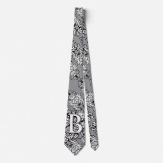 Bloemmonogram "B" Zwart-wit Tattoo Bloemen Stropdas