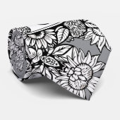 Bloemmonogram "B" Zwart-wit Tattoo Bloemen Stropdas (Opgerold)