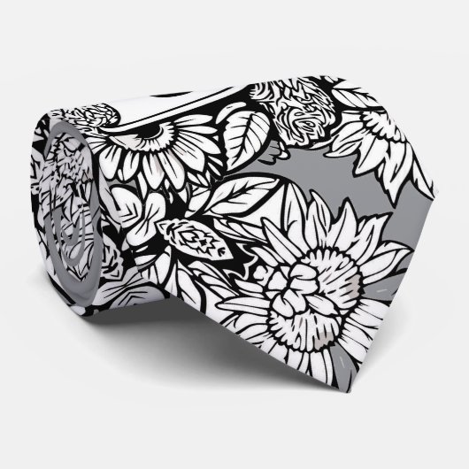 Bloemmonogram "B" Zwart-wit Tattoo Bloemen Stropdas (Opgerold)