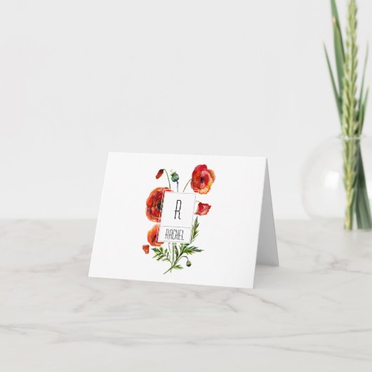 Bloemmonogram Blank Note Kaart Red Poppy Flowers (Voorkant)