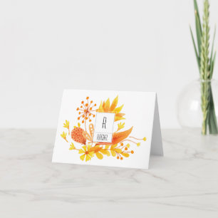 Bloemmonogram Blank Note Kaart Sinaasappel Flowers