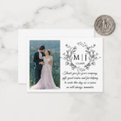 Bloemmonogram Dank u trouwfoto Notitiekaartje (Voorkant / Achterkant in situ)