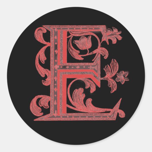 Bloemmonogram E Ronde Sticker (Voorkant)
