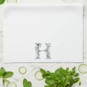 Bloemmonogram H | Hand getrokken schets ontwerp Theedoek (Gevouwen)