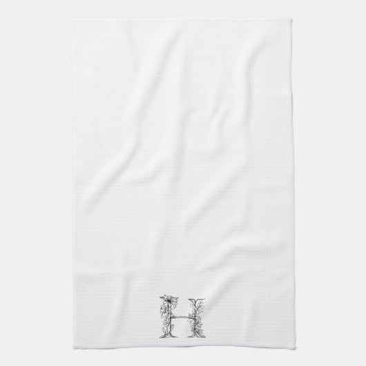 Bloemmonogram H | Hand getrokken schets ontwerp Theedoek (Verticaal)