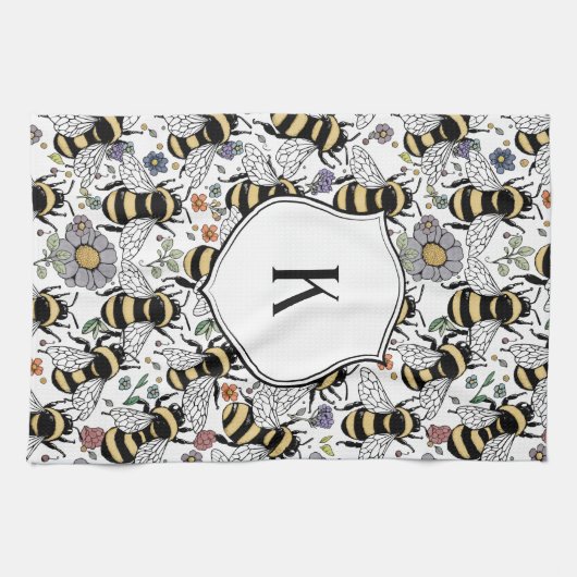 Bloemmonogram hommel theedoek (Horizontaal)