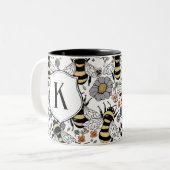 Bloemmonogram hommel tweekleurige koffiemok (Voorkant links)