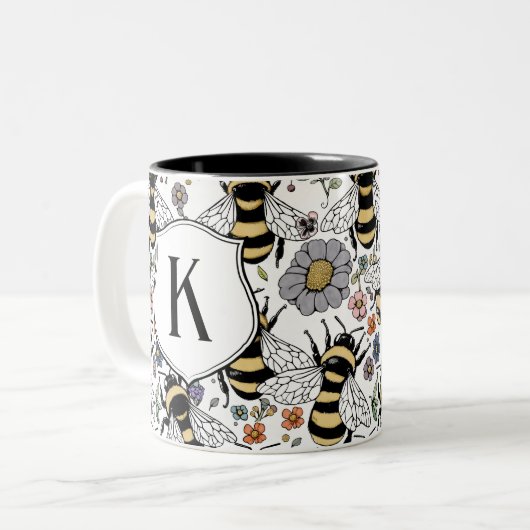 Bloemmonogram hommel tweekleurige koffiemok (Voorkant links)