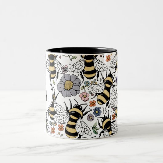 Bloemmonogram hommel tweekleurige koffiemok (Center)