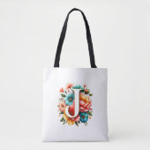 Bloemmonogram J met pastelbloemen Tote Bag (Voorkant)