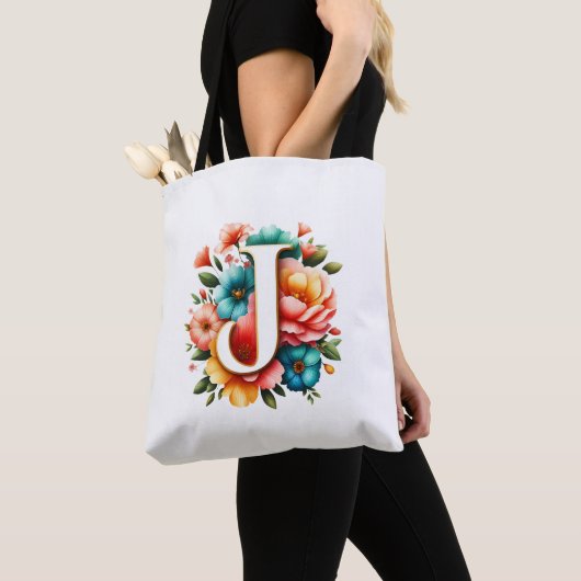 Bloemmonogram J met pastelbloemen Tote Bag (Dichtbij)