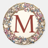  bloemmonogram krans ronde sticker (Voorkant)