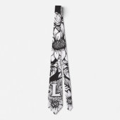 Bloemmonogram "L" Zwart-wit Tattoo Bloemen Stropdas (Voorkant)