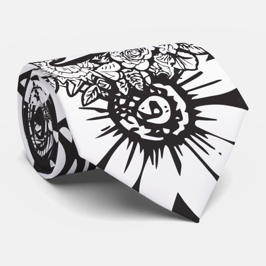 Bloemmonogram "L" Zwart-wit Tattoo Bloemen Stropdas (Opgerold)