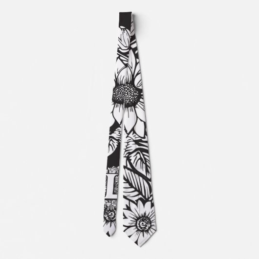Bloemmonogram "L" Zwart-wit Tattoo Bloemen Stropdas (Achterkant)