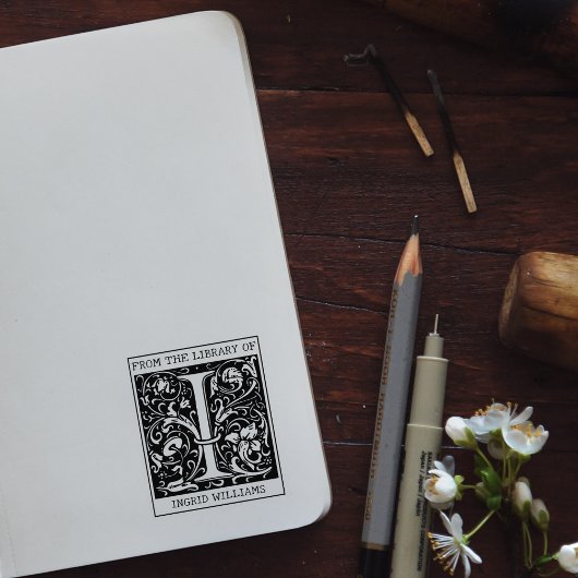 bloemmonogram letter I uit de bibliotheek Rubberstempel