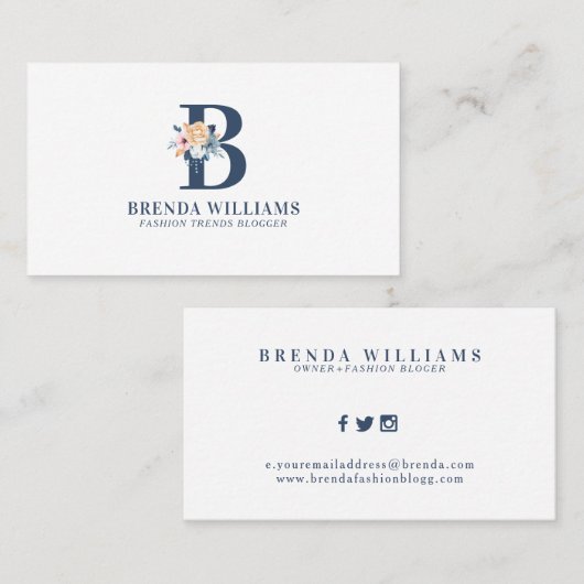  bloemmonogram letters visitekaartje (Voorkant / Achterkant)