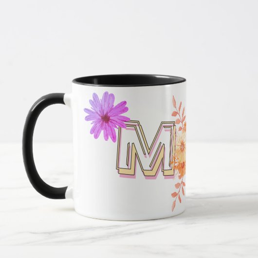 Bloemmonogram Mok – Elegante letter m Koffiebeker (Links)
