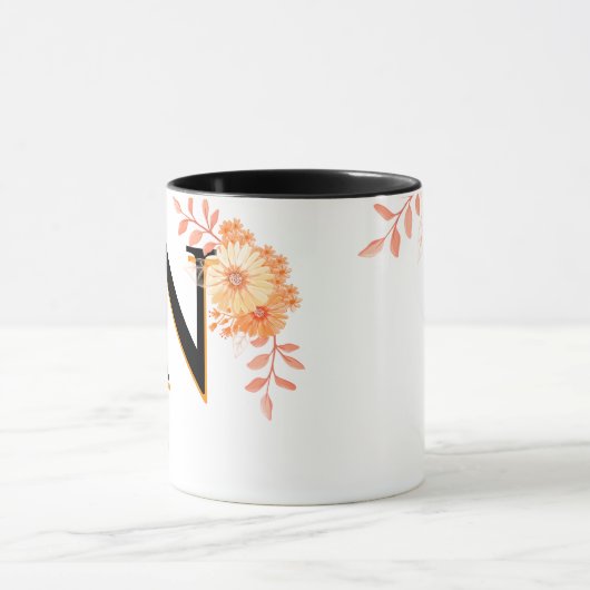 Bloemmonogram Mok – Elegante letter N Koffiebeker (Midden)