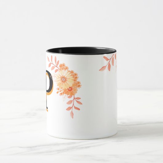 Bloemmonogram Mok – Elegante letter P koffiebeker (Midden)
