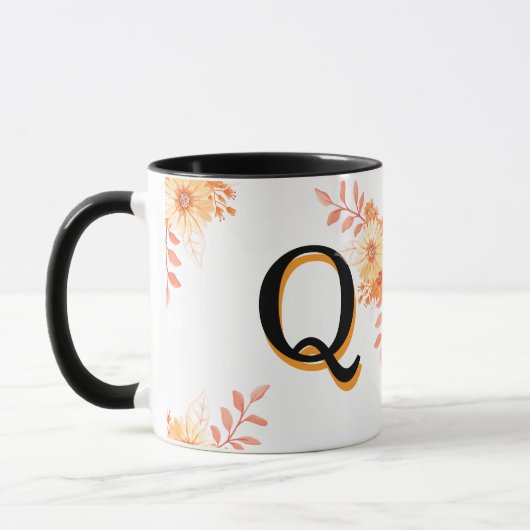 Bloemmonogram Mok – Elegante letter Q-writ u naam (Links)