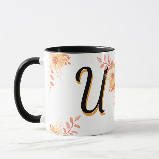Bloemmonogram Mok – Elegante letter U-writ u naam (Links)