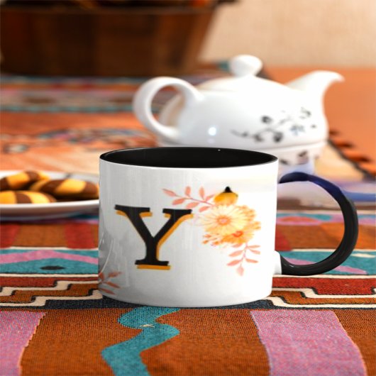 Bloemmonogram Mok – Elegante letter Y-writ u naam